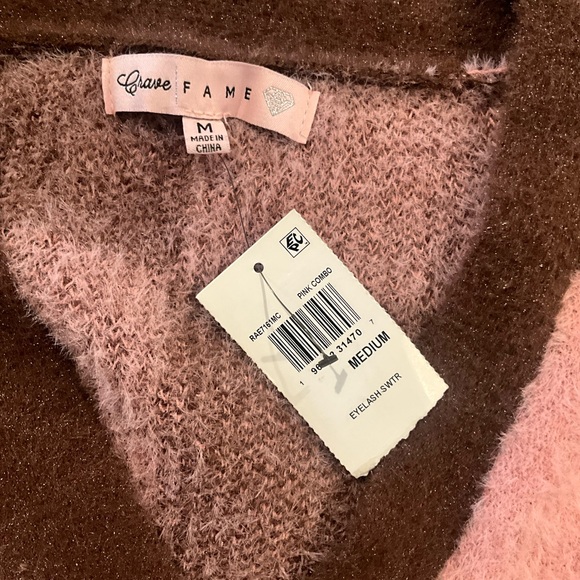 Crave Fame Pink and Brown Cardigan - Picture 1 of 5